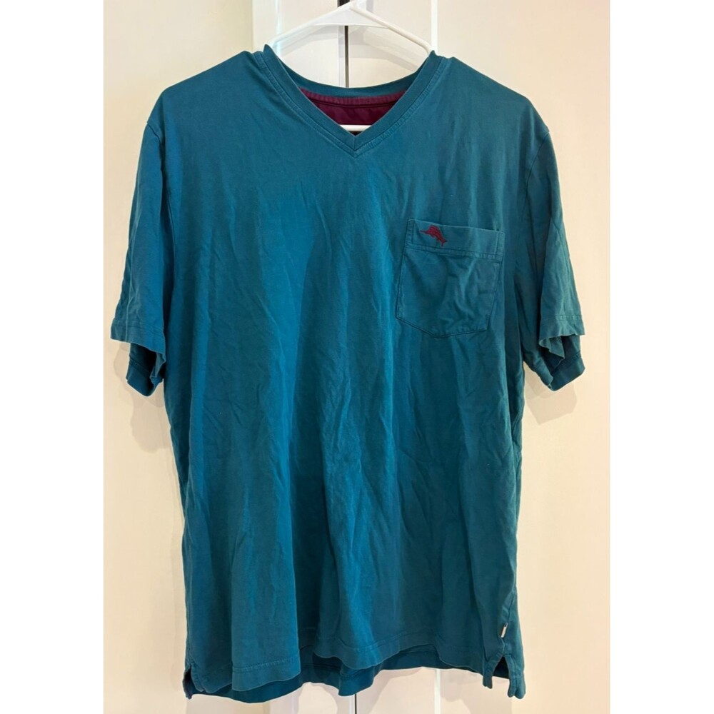 TOMMY BAHAMA Shirt Men's Size Large V-Neck Casual Knit Tee Logo 100% Cotton
